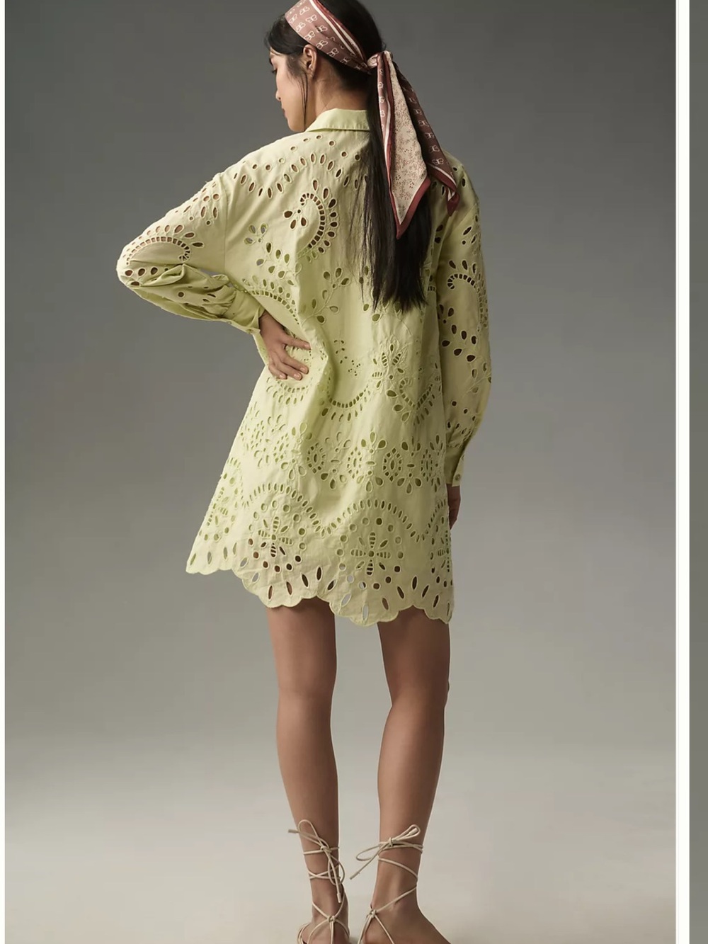 By Anthropologie Long-Sleeve Eyelet Mini Shirt Dress Size Large Purple - Picture 11 of 14